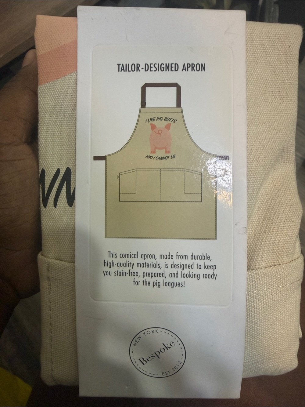 Bespoke Cream Tan Apron with Pink Pig Graphic